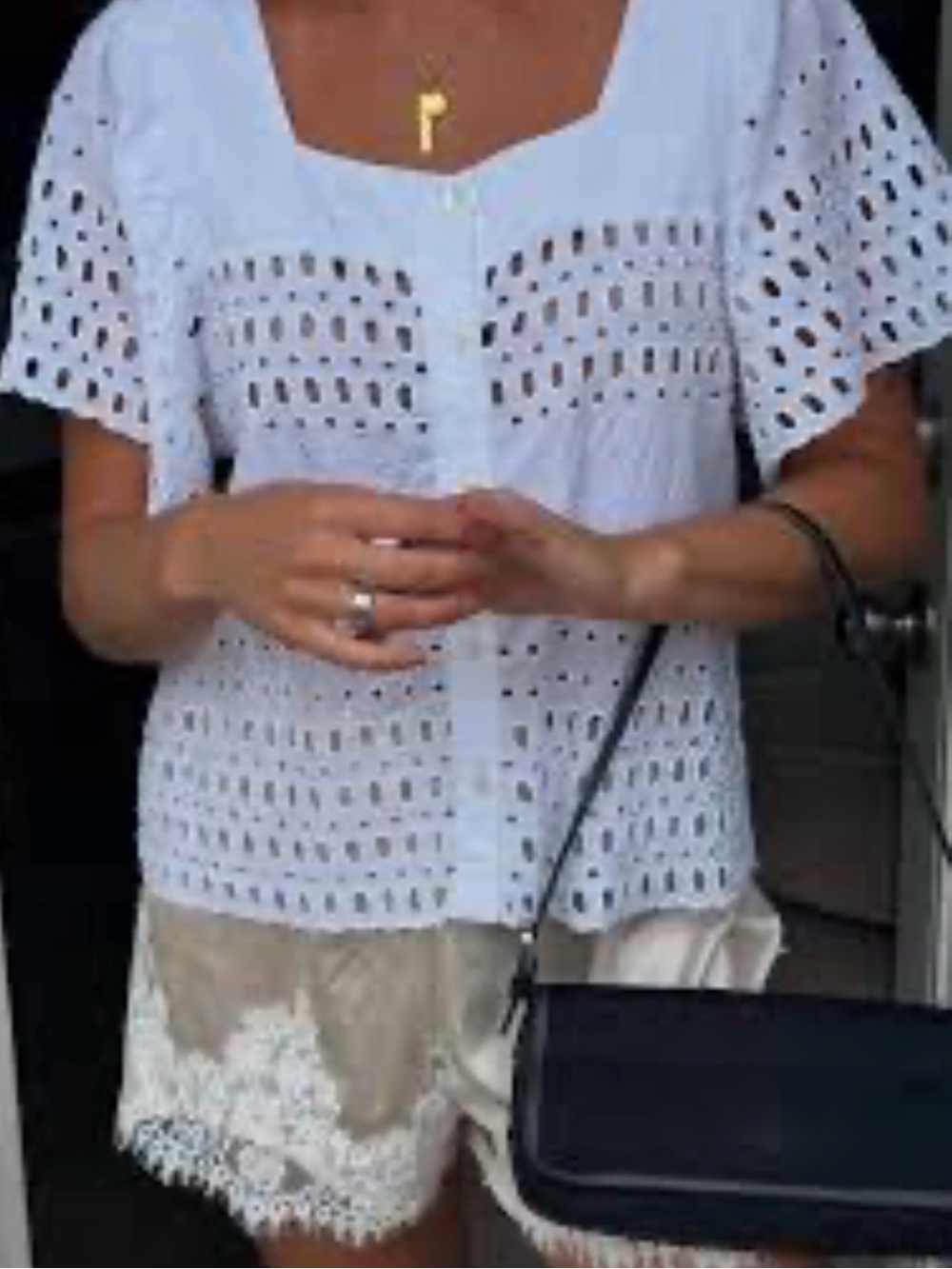 Calypso St. Barth Pale Blue Eyelet Button-Front Square-Neck Top